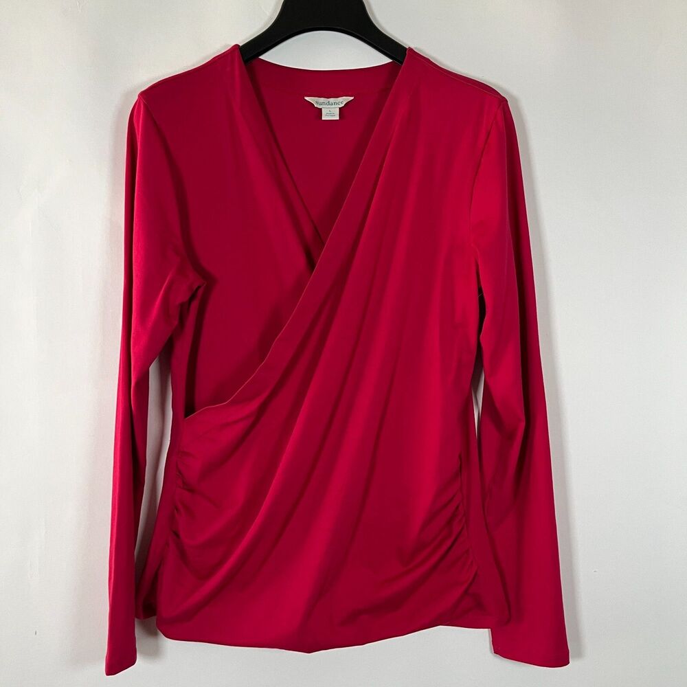 Sundance Raquel Faux Wrap Ruched Top Fuchsia Pink Womens Large Classic Feminine‎